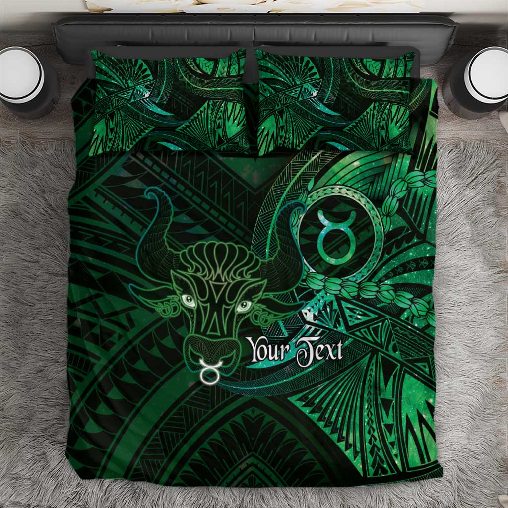 Personalised Polynesia Zodiac Taurus Bedding Set Galaxy Polynesian Pattern Chest Tattoo Style LT14 Green - Polynesian Pride