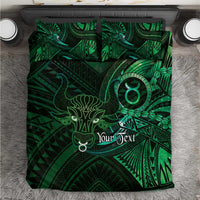 Personalised Polynesia Zodiac Taurus Bedding Set Galaxy Polynesian Pattern Chest Tattoo Style LT14 Green - Polynesian Pride