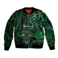Personalised Polynesia Zodiac Taurus Bomber Jacket Galaxy Polynesian Pattern Chest Tattoo Style LT14 Unisex Green - Polynesian Pride