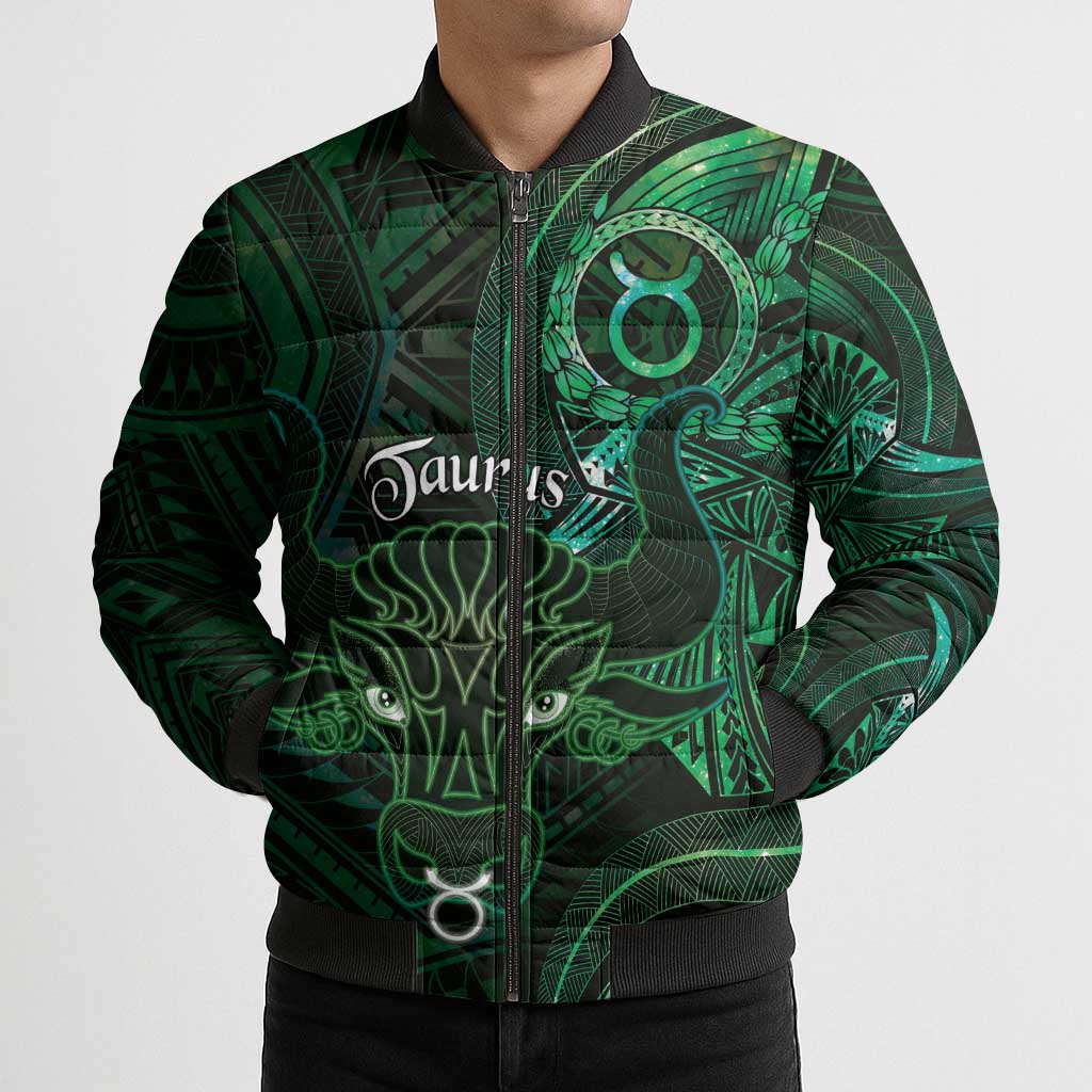 Personalised Polynesia Zodiac Taurus Bomber Puffer Jacket Galaxy Polynesian Pattern Chest Tattoo Style LT14 - Polynesian Pride