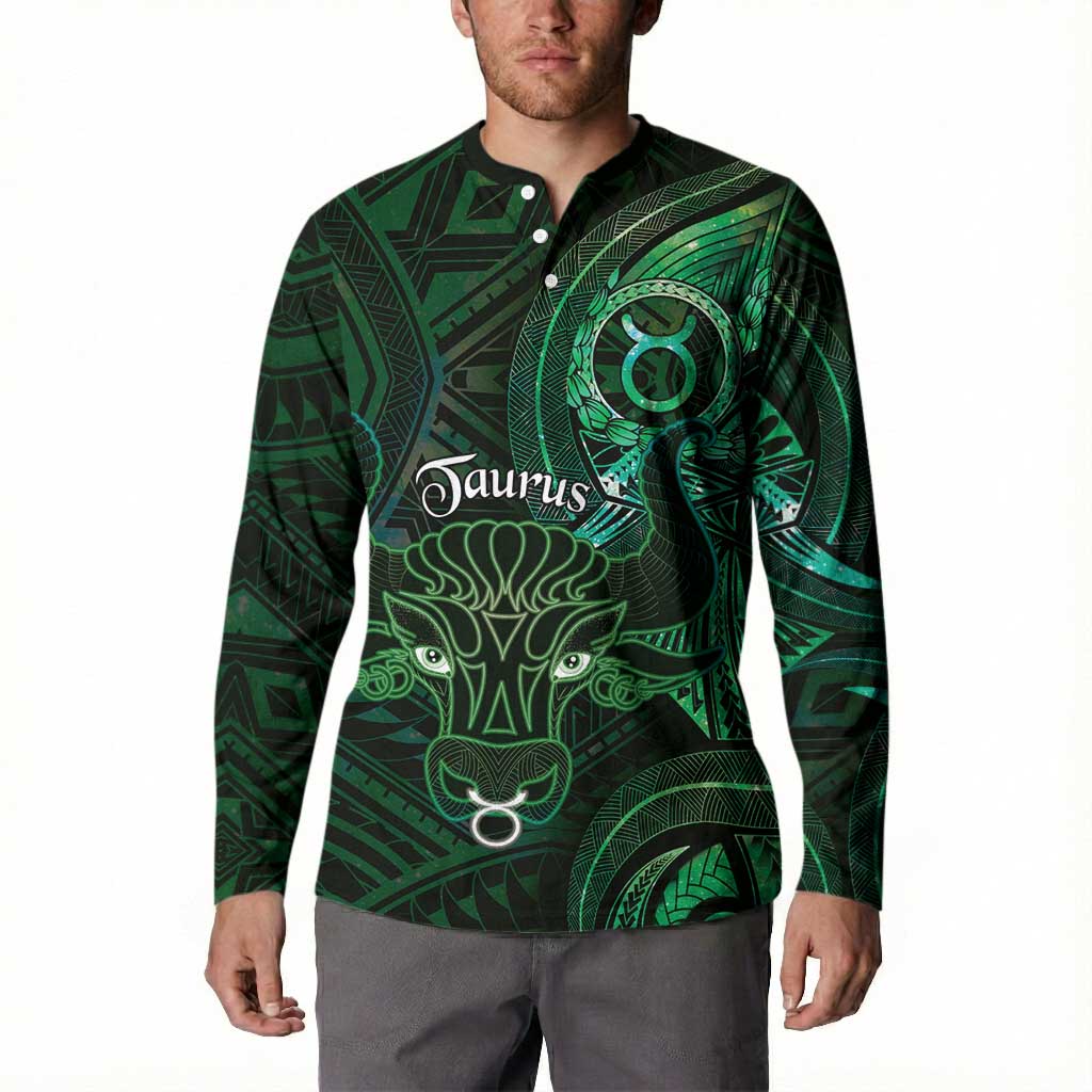 Personalised Polynesia Zodiac Taurus Button Sweatshirt Galaxy Polynesian Pattern Chest Tattoo Style