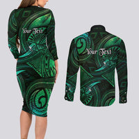 Personalised Polynesia Zodiac Taurus Couples Matching Long Sleeve Bodycon Dress and Long Sleeve Button Shirt Galaxy Polynesian Pattern Chest Tattoo Style LT14 - Polynesian Pride