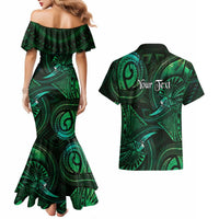 Personalised Polynesia Zodiac Taurus Couples Matching Mermaid Dress and Hawaiian Shirt Galaxy Polynesian Pattern Chest Tattoo Style