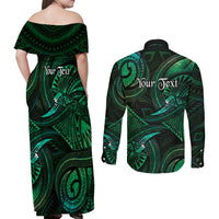 Personalised Polynesia Zodiac Taurus Couples Matching Off Shoulder Maxi Dress and Long Sleeve Button Shirt Galaxy Polynesian Pattern Chest Tattoo Style LT14 - Polynesian Pride
