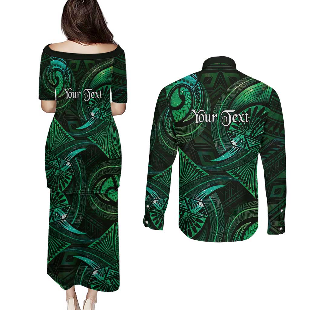 Personalised Polynesia Zodiac Taurus Couples Matching Puletasi and Long Sleeve Button Shirt Galaxy Polynesian Pattern Chest Tattoo Style LT14 - Polynesian Pride
