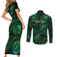 Personalised Polynesia Zodiac Taurus Couples Matching Short Sleeve Bodycon Dress and Long Sleeve Button Shirt Galaxy Polynesian Pattern Chest Tattoo Style LT14 - Polynesian Pride