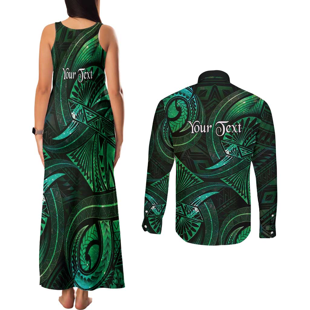 Personalised Polynesia Zodiac Taurus Couples Matching Tank Maxi Dress and Long Sleeve Button Shirt Galaxy Polynesian Pattern Chest Tattoo Style LT14 - Polynesian Pride