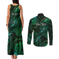 Personalised Polynesia Zodiac Taurus Couples Matching Tank Maxi Dress and Long Sleeve Button Shirt Galaxy Polynesian Pattern Chest Tattoo Style LT14 - Polynesian Pride