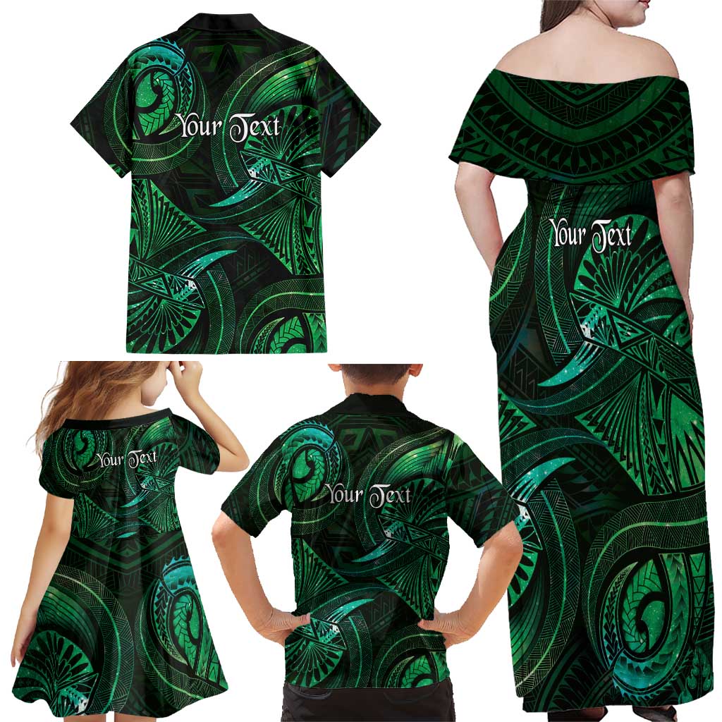 Personalised Polynesia Zodiac Taurus Family Matching Off Shoulder Maxi Dress and Hawaiian Shirt Galaxy Polynesian Pattern Chest Tattoo Style