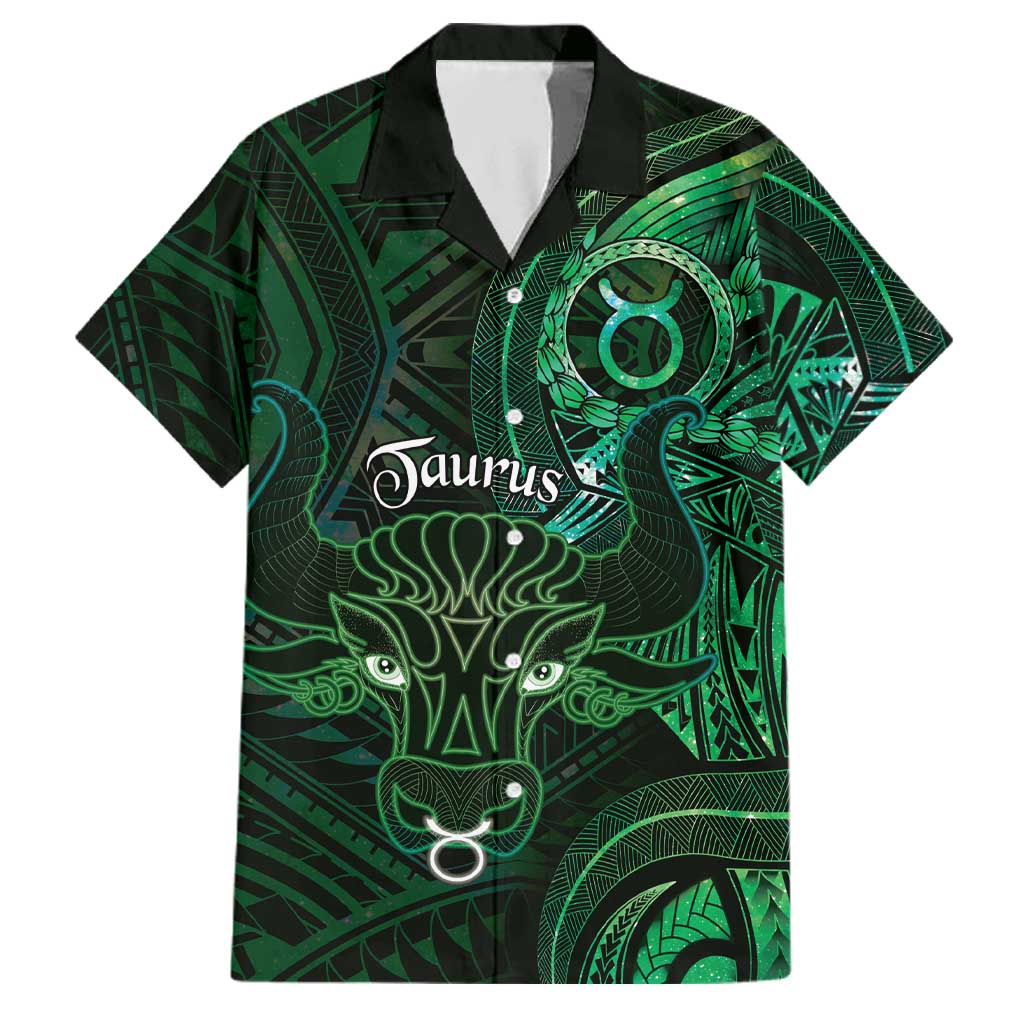 Personalised Polynesia Zodiac Taurus Family Matching Off Shoulder Maxi Dress and Hawaiian Shirt Galaxy Polynesian Pattern Chest Tattoo Style