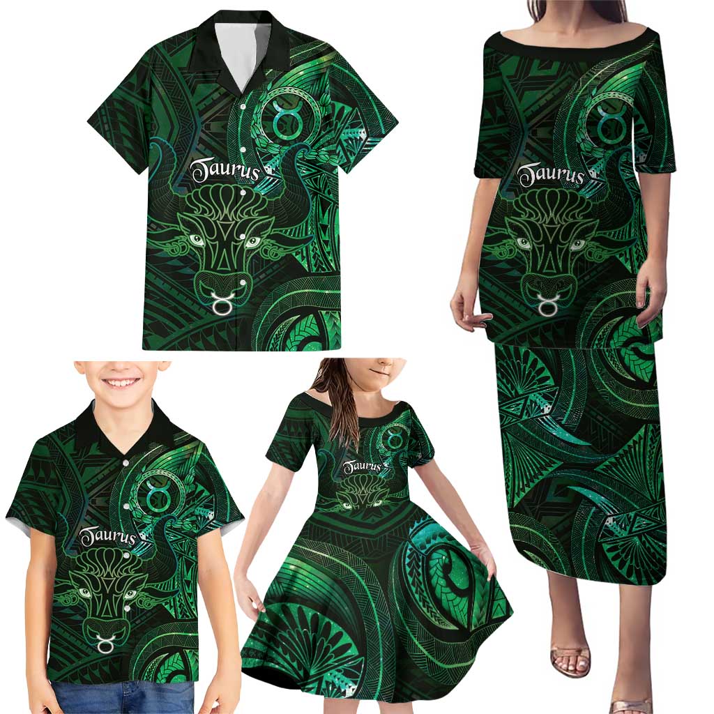 Personalised Polynesia Zodiac Taurus Family Matching Puletasi and Hawaiian Shirt Galaxy Polynesian Pattern Chest Tattoo Style LT14 - Polynesian Pride