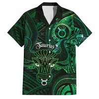 Personalised Polynesia Zodiac Taurus Family Matching Puletasi and Hawaiian Shirt Galaxy Polynesian Pattern Chest Tattoo Style LT14 Dad's Shirt - Short Sleeve Green - Polynesian Pride