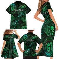 Personalised Polynesia Zodiac Taurus Family Matching Short Sleeve Bodycon Dress and Hawaiian Shirt Galaxy Polynesian Pattern Chest Tattoo Style