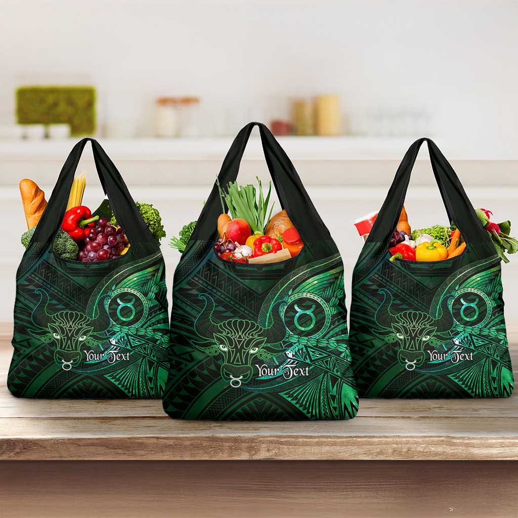 Personalised Polynesia Zodiac Taurus Grocery Bag Galaxy Polynesian Pattern Chest Tattoo Style LT14 3-pack One Size Green - Polynesian Pride