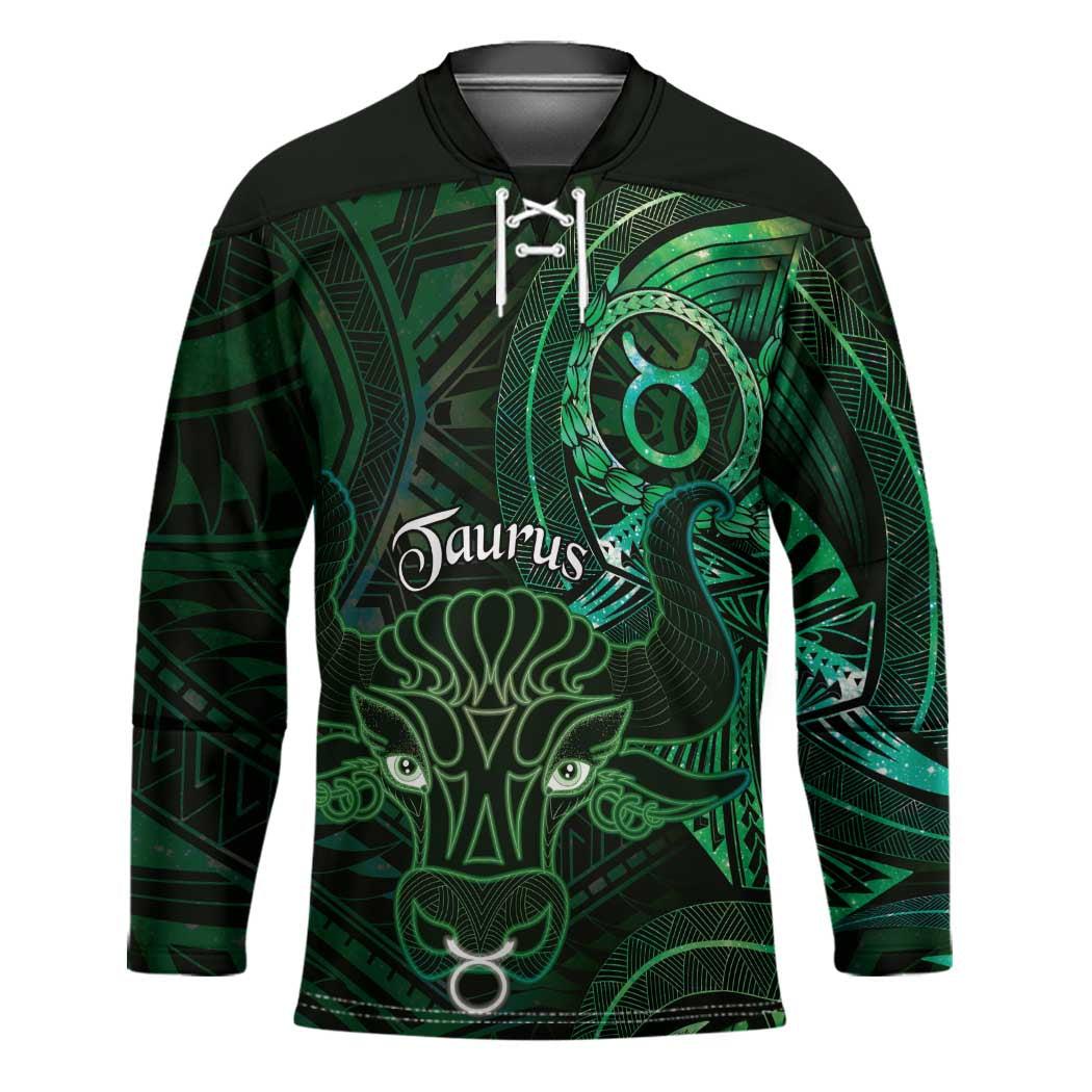 Personalised Polynesia Zodiac Taurus Hockey Jersey Galaxy Polynesian Pattern Chest Tattoo Style LT14 Unisex Green - Polynesian Pride
