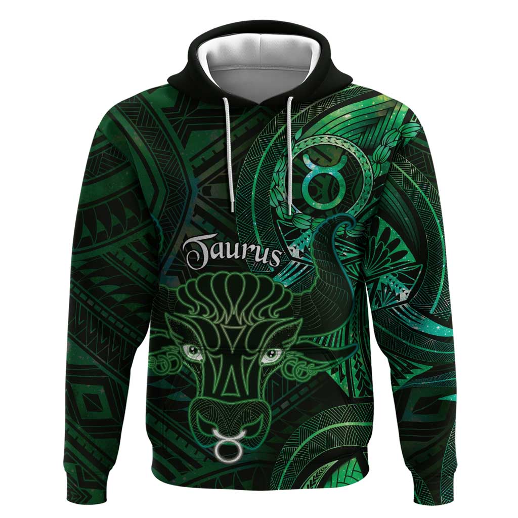 Personalised Polynesia Zodiac Taurus Hoodie Galaxy Polynesian Pattern Chest Tattoo Style LT14 Pullover Hoodie Green - Polynesian Pride