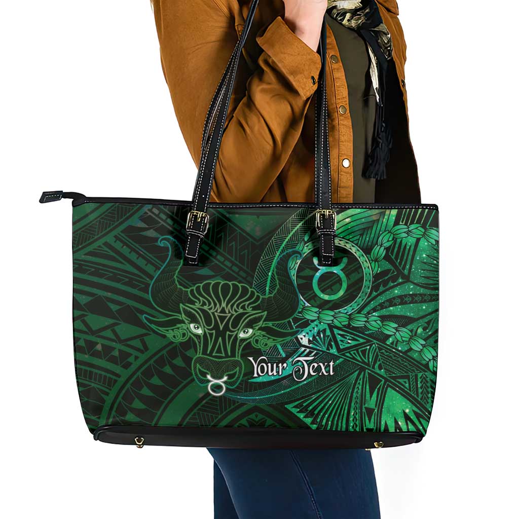 Personalised Polynesia Zodiac Taurus Leather Tote Bag Galaxy Polynesian Pattern Chest Tattoo Style LT14 - Polynesian Pride