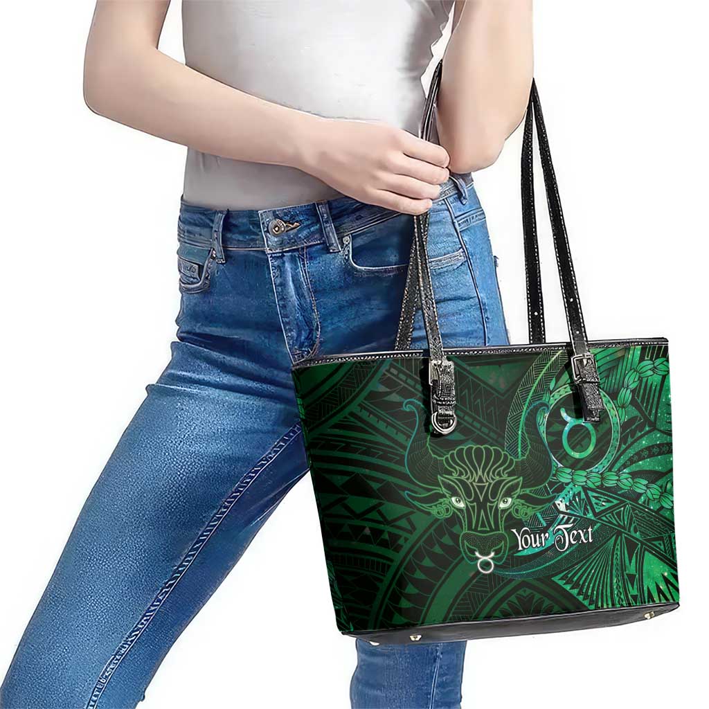 Personalised Polynesia Zodiac Taurus Leather Tote Bag Galaxy Polynesian Pattern Chest Tattoo Style LT14 - Polynesian Pride