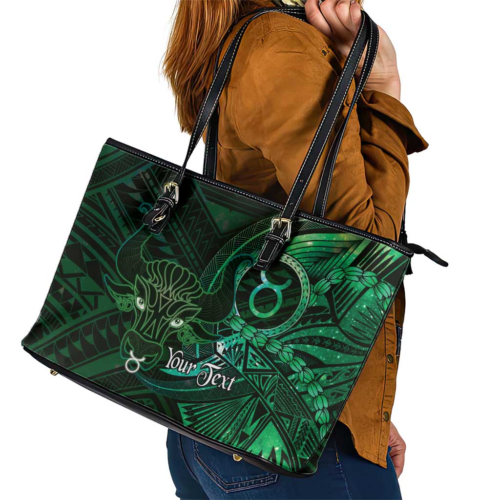 Personalised Polynesia Zodiac Taurus Leather Tote Bag Galaxy Polynesian Pattern Chest Tattoo Style LT14 - Polynesian Pride