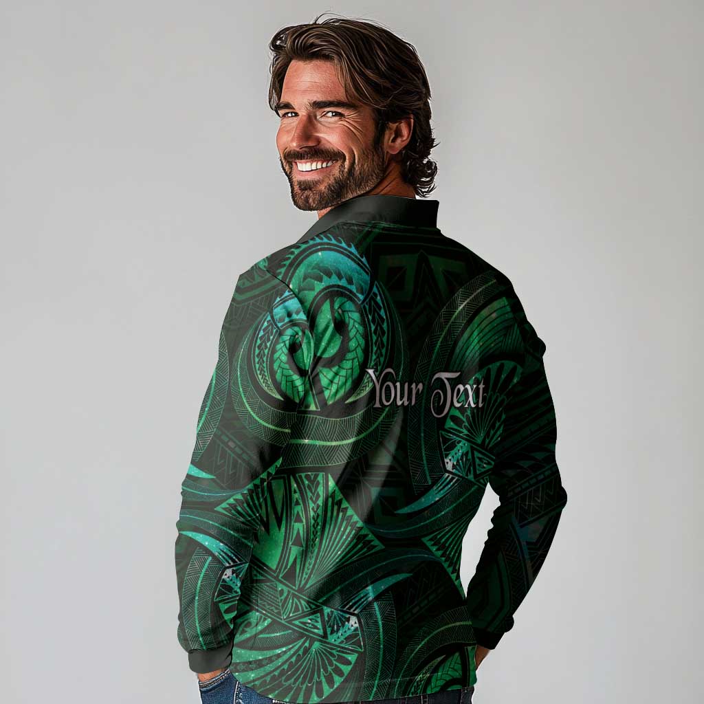 Personalised Polynesia Zodiac Taurus Long Sleeve Polo Shirt Galaxy Polynesian Pattern Chest Tattoo Style LT14 - Polynesian Pride