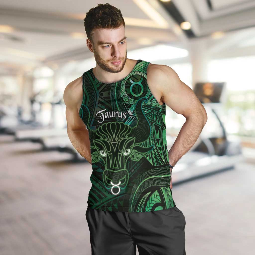 Personalised Polynesia Zodiac Taurus Men Tank Top Galaxy Polynesian Pattern Chest Tattoo Style LT14 Green - Polynesian Pride