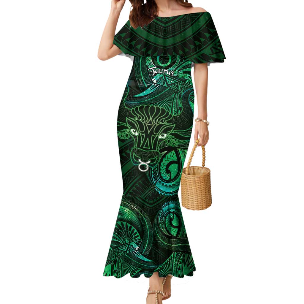 Personalised Polynesia Zodiac Taurus Mermaid Dress Galaxy Polynesian Pattern Chest Tattoo Style LT14 Women Green - Polynesian Pride
