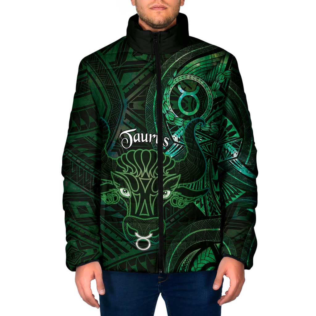 Personalised Polynesia Zodiac Taurus Padded Jacket Galaxy Polynesian Pattern Chest Tattoo Style LT14 Men Green - Polynesian Pride
