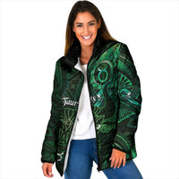 Personalised Polynesia Zodiac Taurus Padded Jacket Galaxy Polynesian Pattern Chest Tattoo Style LT14 Women Green - Polynesian Pride