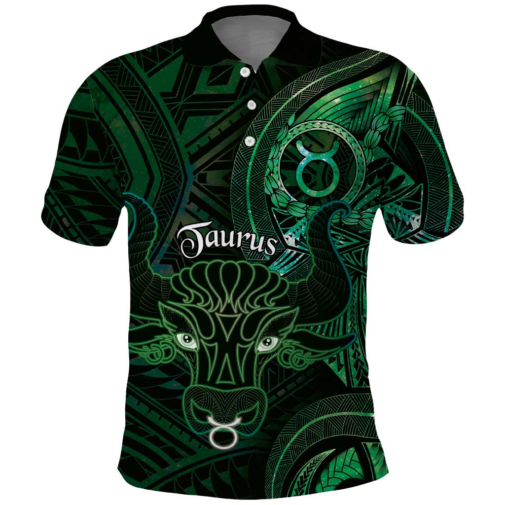 Personalised Polynesia Zodiac Taurus Polo Shirt Galaxy Polynesian Pattern Chest Tattoo Style LT14 Green - Polynesian Pride