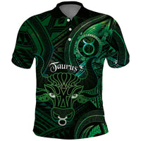 Personalised Polynesia Zodiac Taurus Polo Shirt Galaxy Polynesian Pattern Chest Tattoo Style LT14 Green - Polynesian Pride