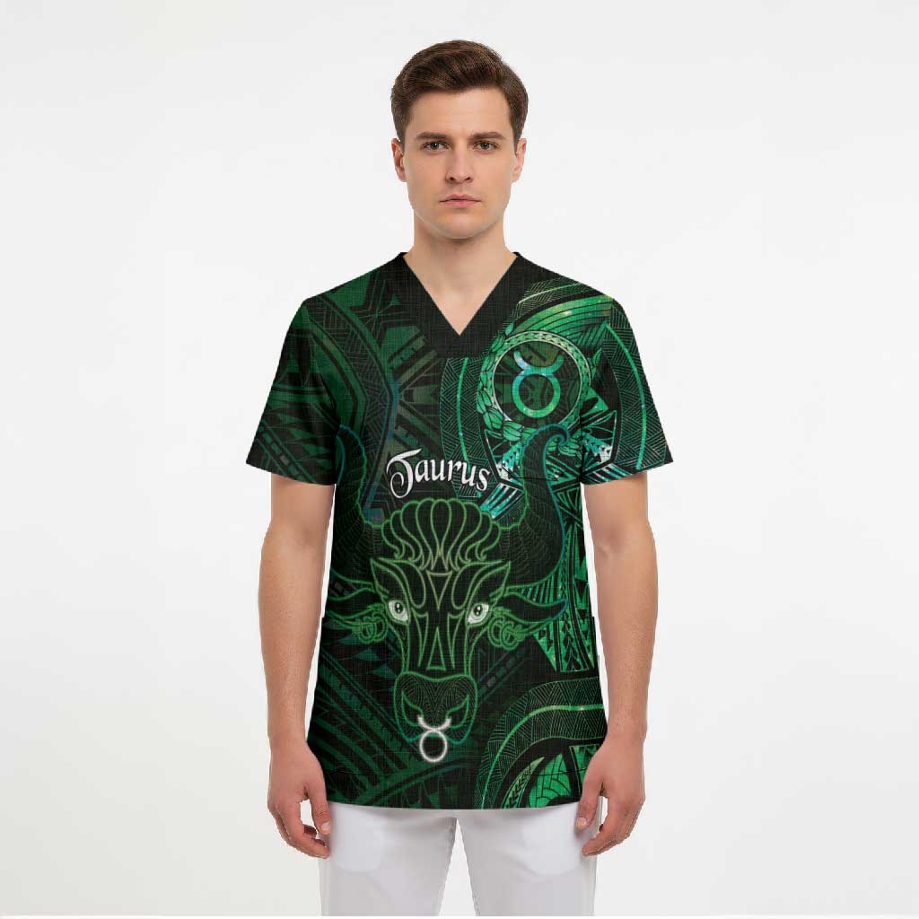Personalised Polynesia Zodiac Taurus Scrub Top Galaxy Polynesian Pattern Chest Tattoo Style LT14 - Polynesian Pride