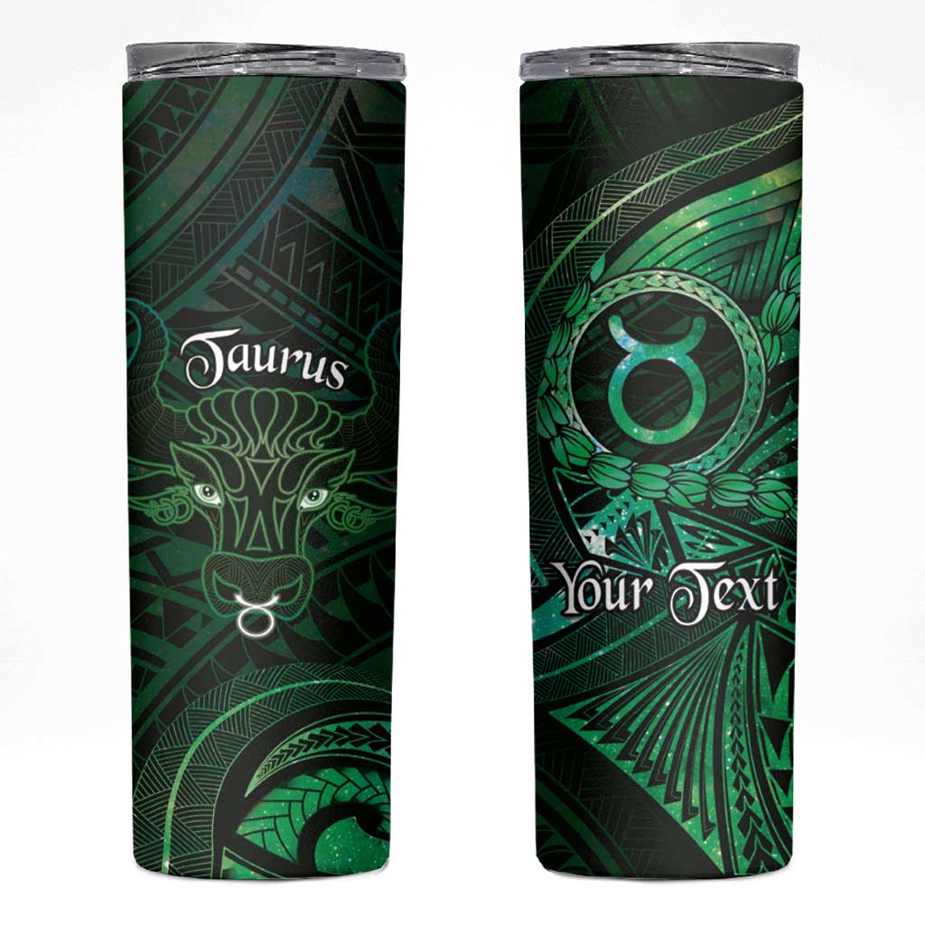 Personalised Polynesia Zodiac Taurus Skinny Tumbler Galaxy Polynesian Pattern Chest Tattoo Style LT14 Green - Polynesian Pride