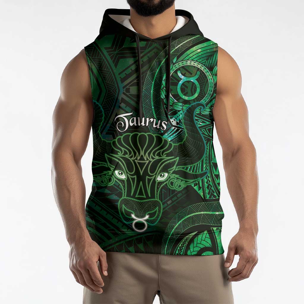 Personalised Polynesia Zodiac Taurus Sleeveless Hoodie Galaxy Polynesian Pattern Chest Tattoo Style LT14 - Polynesian Pride