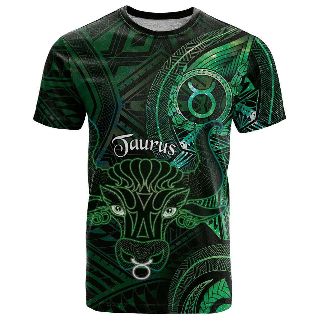 Personalised Polynesia Zodiac Taurus T Shirt Galaxy Polynesian Pattern Chest Tattoo Style LT14 Green - Polynesian Pride
