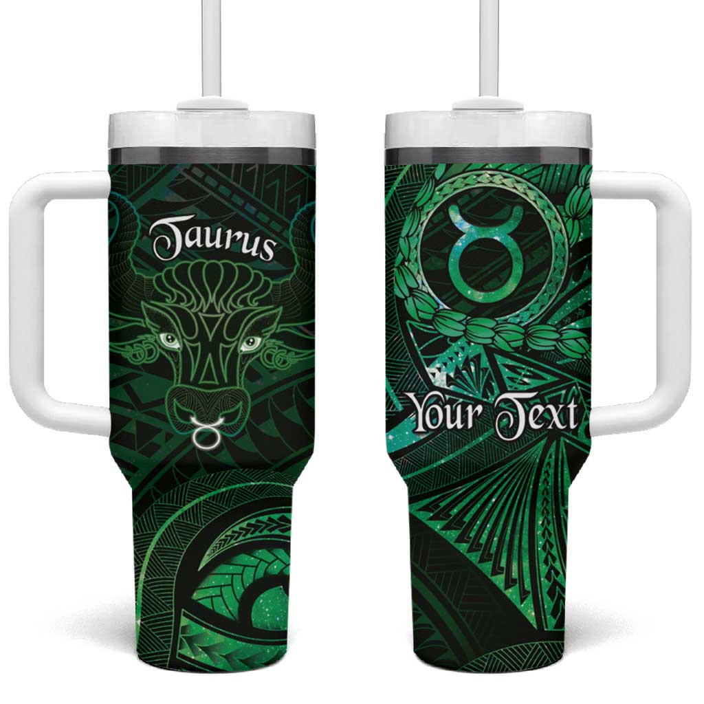 Personalised Polynesia Zodiac Taurus Tumbler With Handle Galaxy Polynesian Pattern Chest Tattoo Style LT14 One Size: 40 oz Green - Polynesian Pride