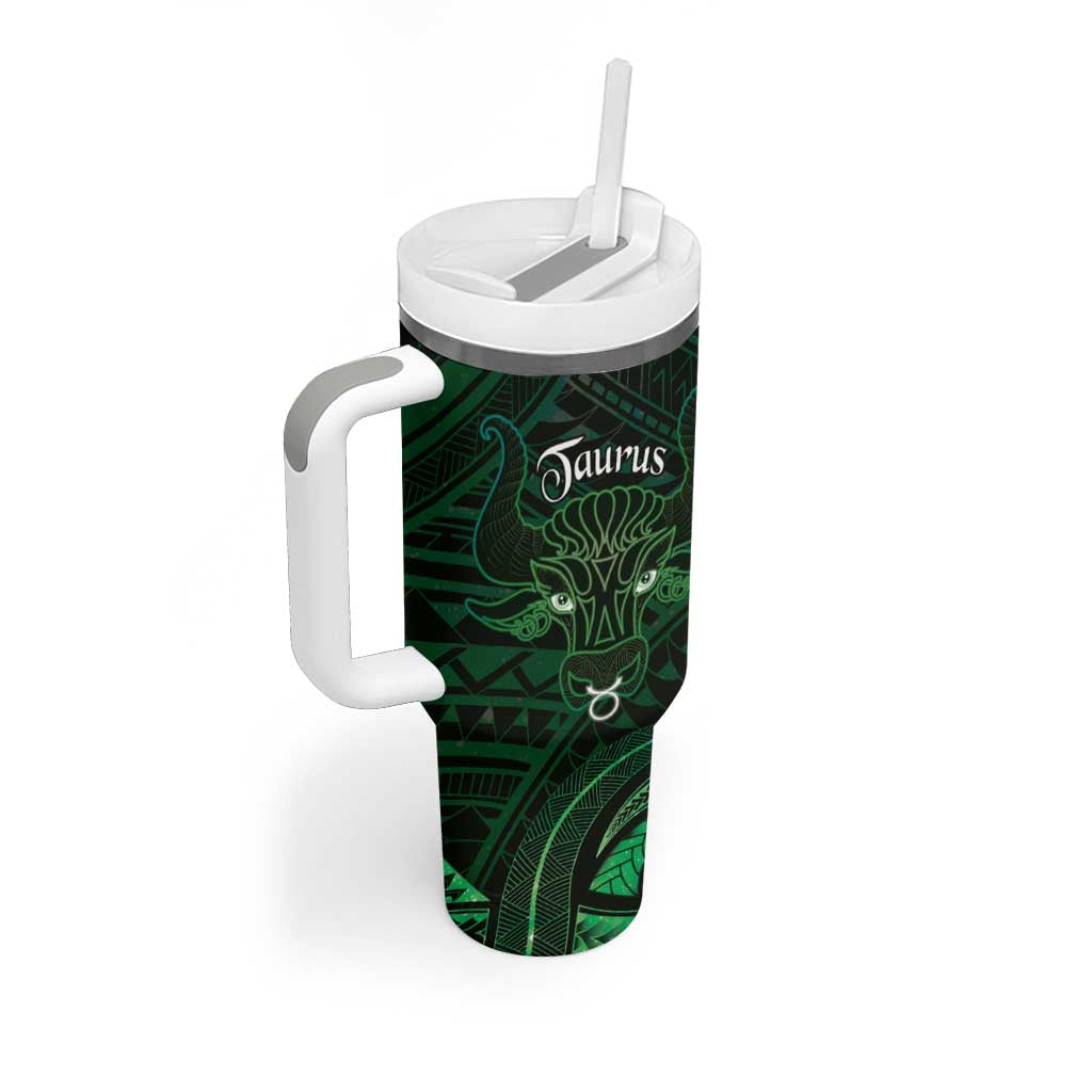 Personalised Polynesia Zodiac Taurus Tumbler With Handle Galaxy Polynesian Pattern Chest Tattoo Style LT14 - Polynesian Pride