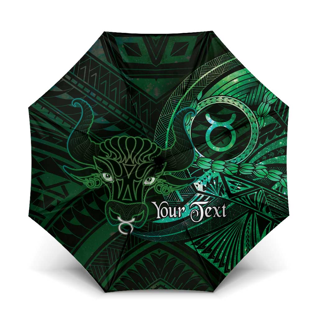 Personalised Polynesia Zodiac Taurus Umbrella Galaxy Polynesian Pattern Chest Tattoo Style LT14 One Size Folded 11.42 inch Opened Diameter 37.4 inch Green - Polynesian Pride