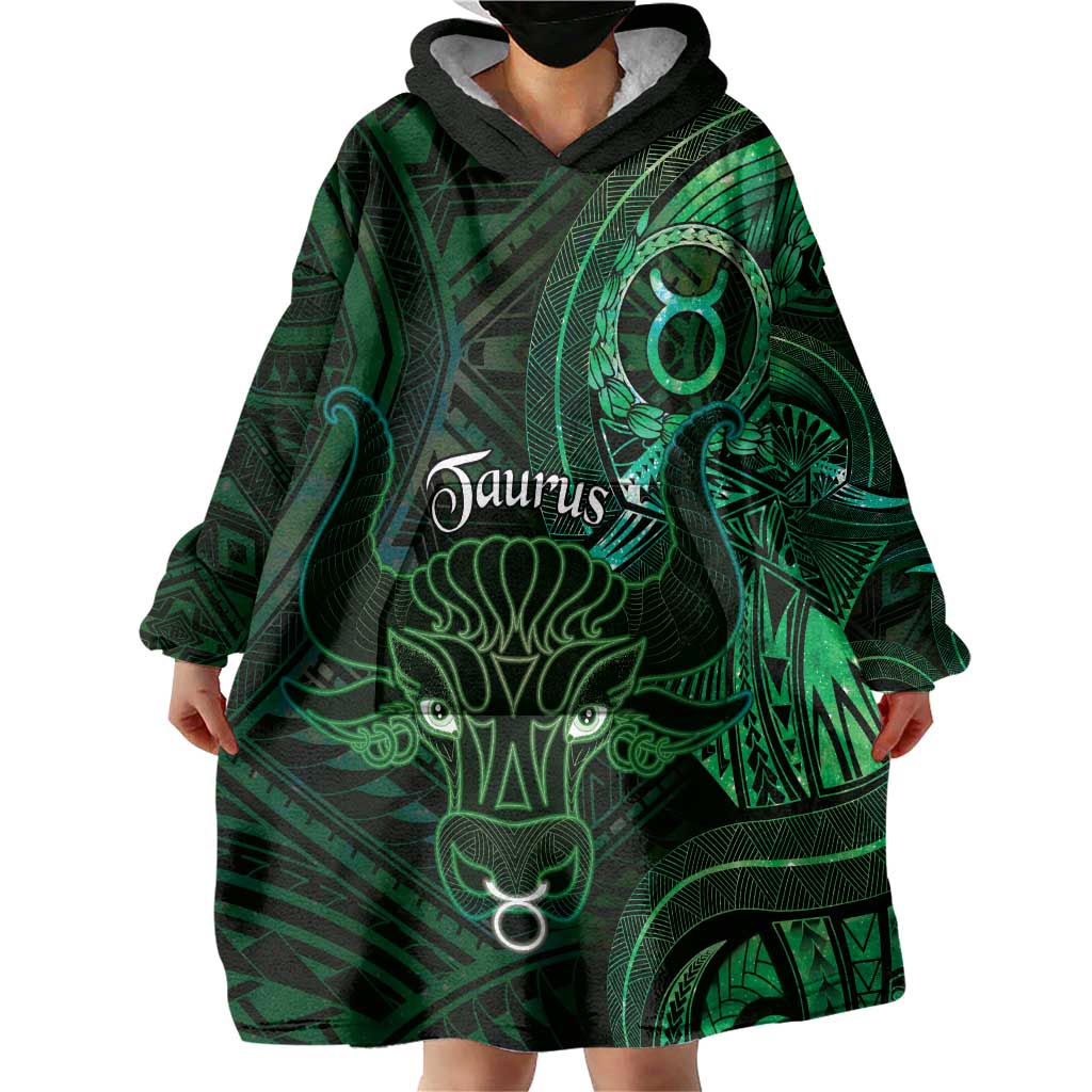 Personalised Polynesia Zodiac Taurus Wearable Blanket Hoodie Galaxy Polynesian Pattern Chest Tattoo Style LT14 - Polynesian Pride