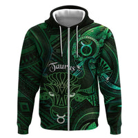 Personalised Polynesia Zodiac Taurus Zip Hoodie Galaxy Polynesian Pattern Chest Tattoo Style LT14 Zip Hoodie Green - Polynesian Pride