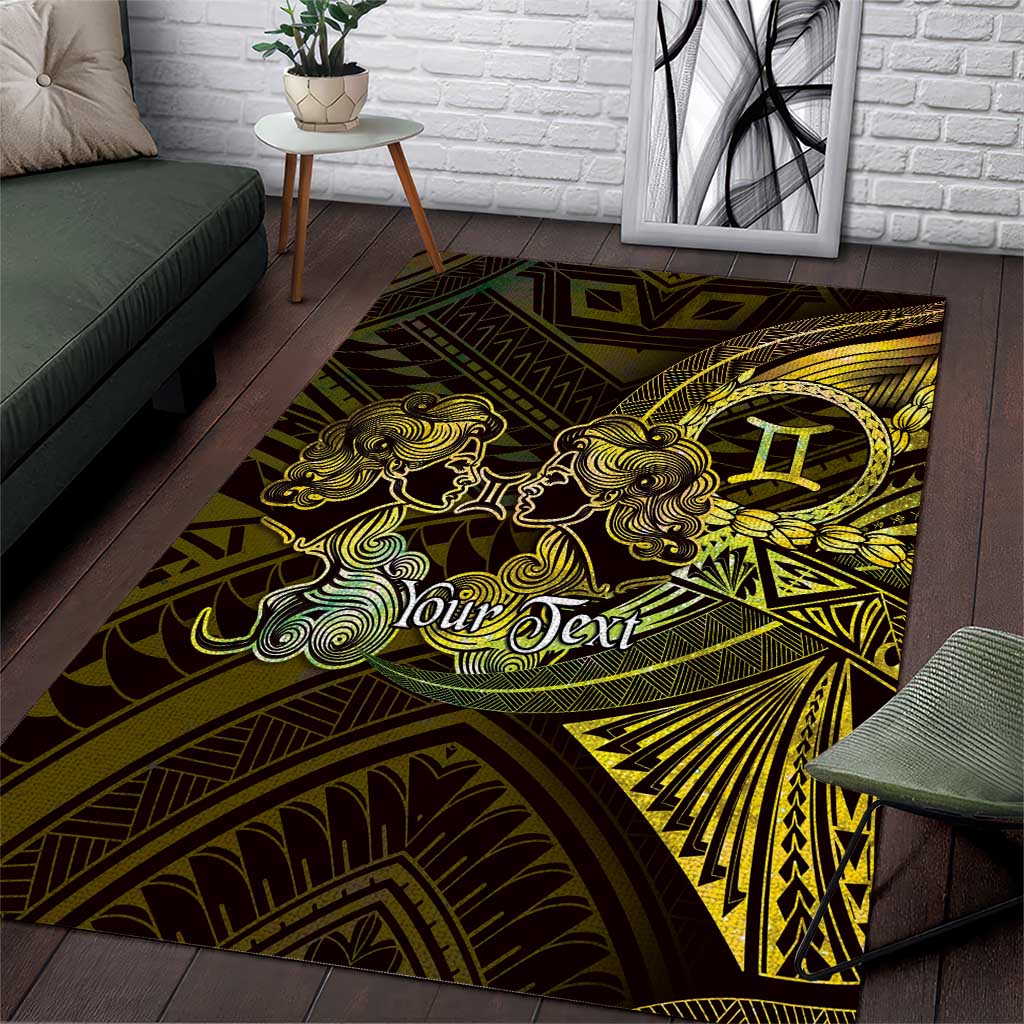 Personalised Polynesia Zodiac Gemini Area Rug Galaxy Polynesian Pattern Chest Tattoo Style LT14 Yellow - Polynesian Pride