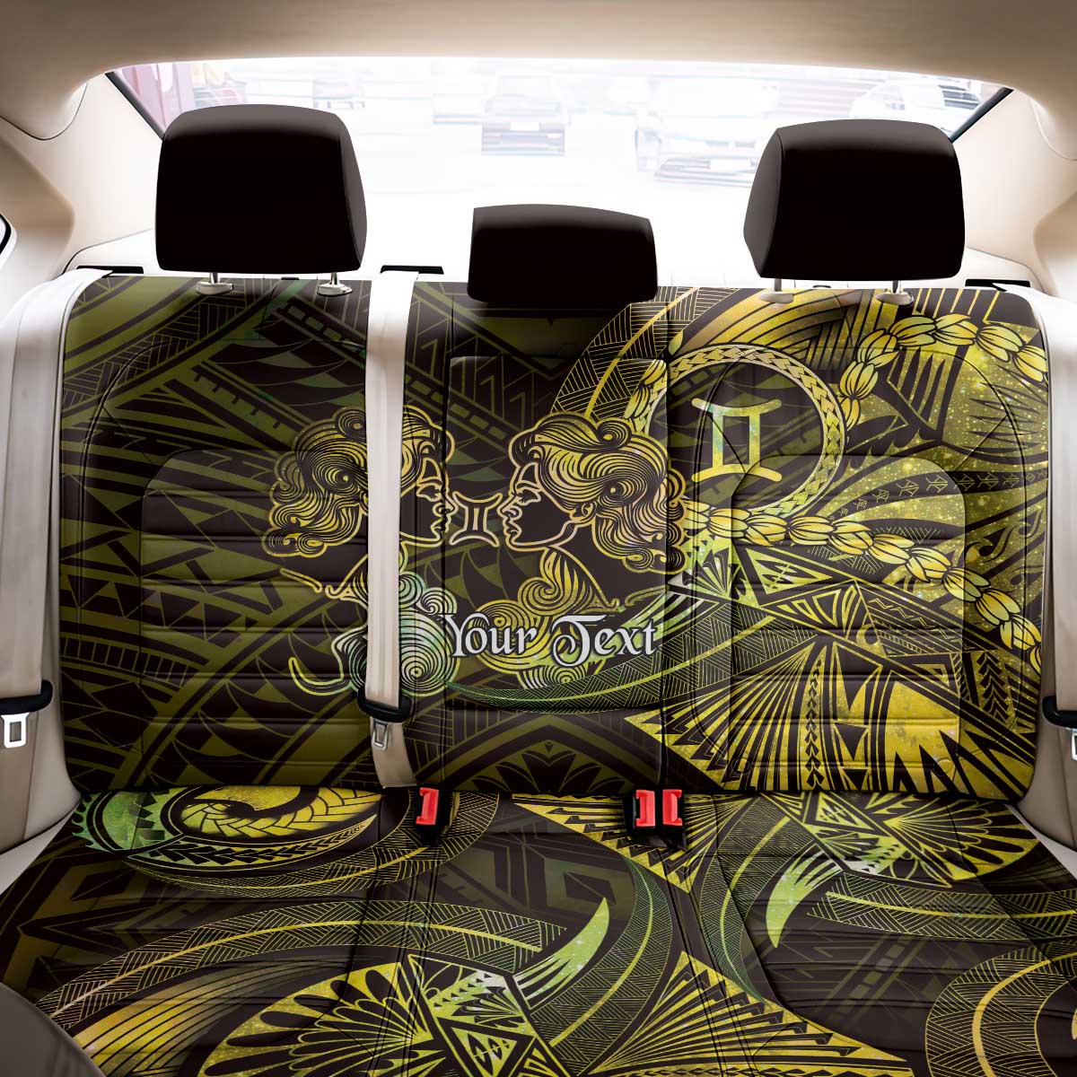Personalised Polynesia Zodiac Gemini Back Car Seat Cover Galaxy Polynesian Pattern Chest Tattoo Style