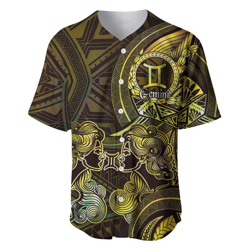 Personalised Polynesia Zodiac Gemini Baseball Jersey Galaxy Polynesian Pattern Chest Tattoo Style LT14 Yellow - Polynesian Pride