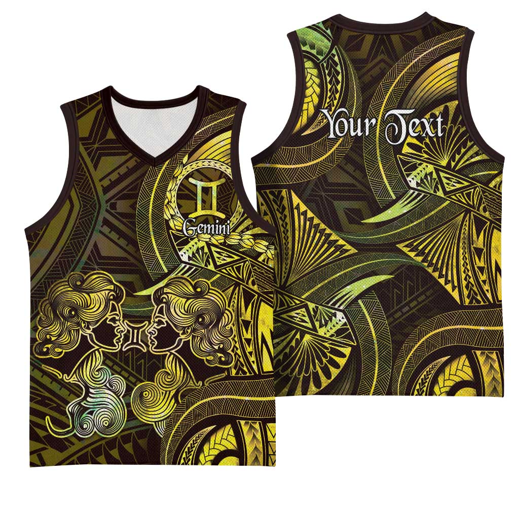 Personalised Polynesia Zodiac Gemini Basketball Jersey Galaxy Polynesian Pattern Chest Tattoo Style LT14 - Polynesian Pride