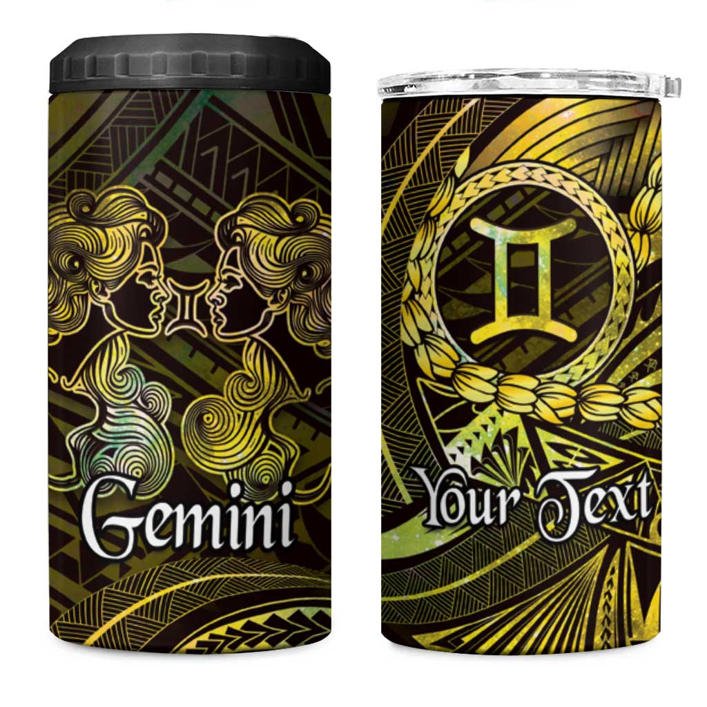 Personalised Polynesia Zodiac Gemini 4 in 1 Can Cooler Tumbler Galaxy Polynesian Pattern Chest Tattoo Style LT14 One Size: 16 oz Yellow - Polynesian Pride