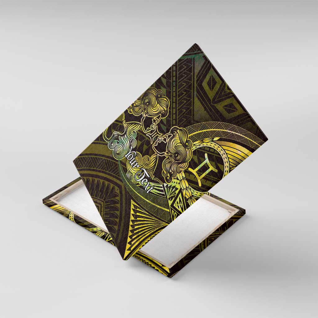 Personalised Polynesia Zodiac Gemini Canvas Wall Art Galaxy Polynesian Pattern Chest Tattoo Style LT14 With Frame Yellow - Polynesian Pride