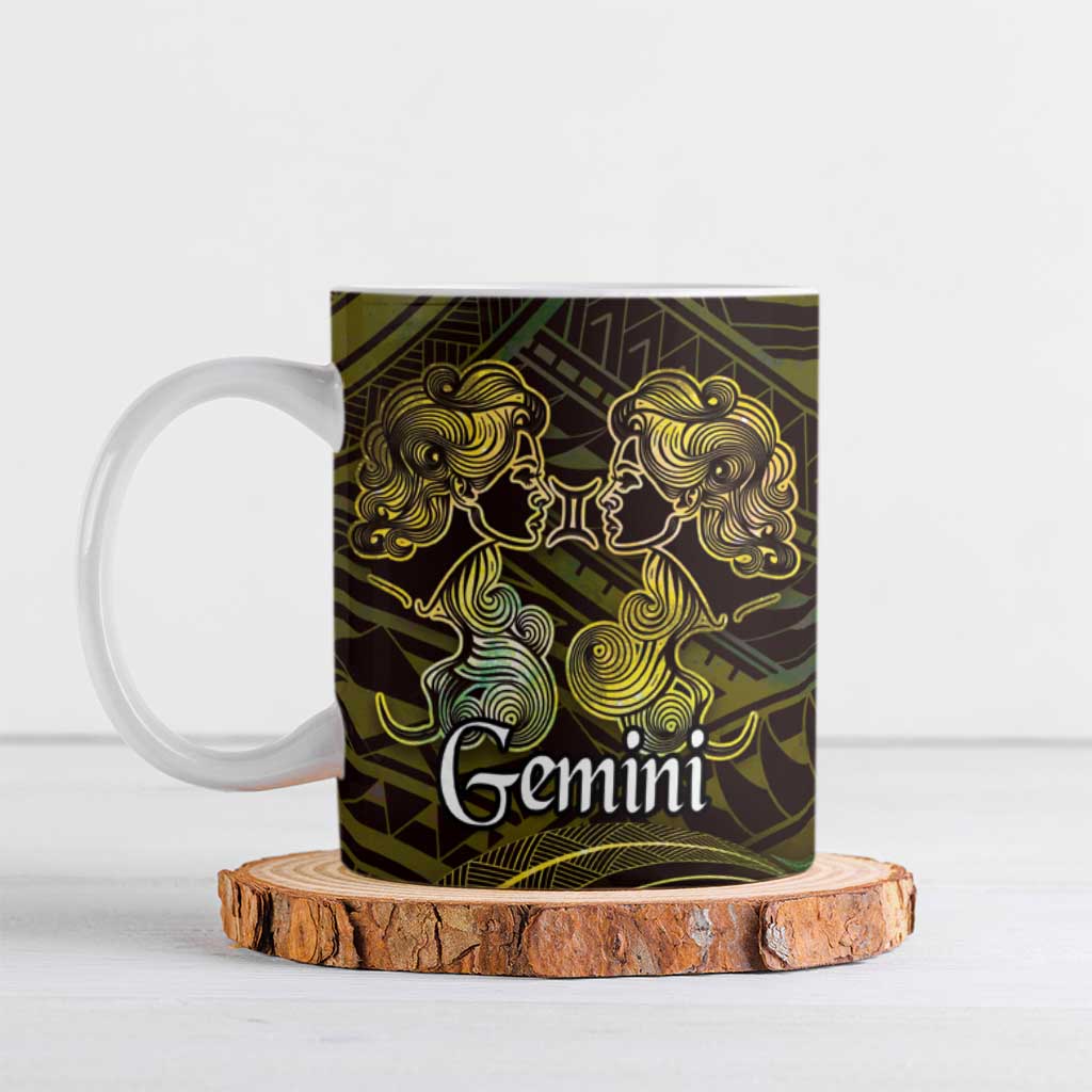 Personalised Polynesia Zodiac Gemini Ceramic Mug Galaxy Polynesian Pattern Chest Tattoo Style LT14 Yellow - Polynesian Pride