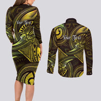 Personalised Polynesia Zodiac Gemini Couples Matching Long Sleeve Bodycon Dress and Long Sleeve Button Shirt Galaxy Polynesian Pattern Chest Tattoo Style LT14 - Polynesian Pride