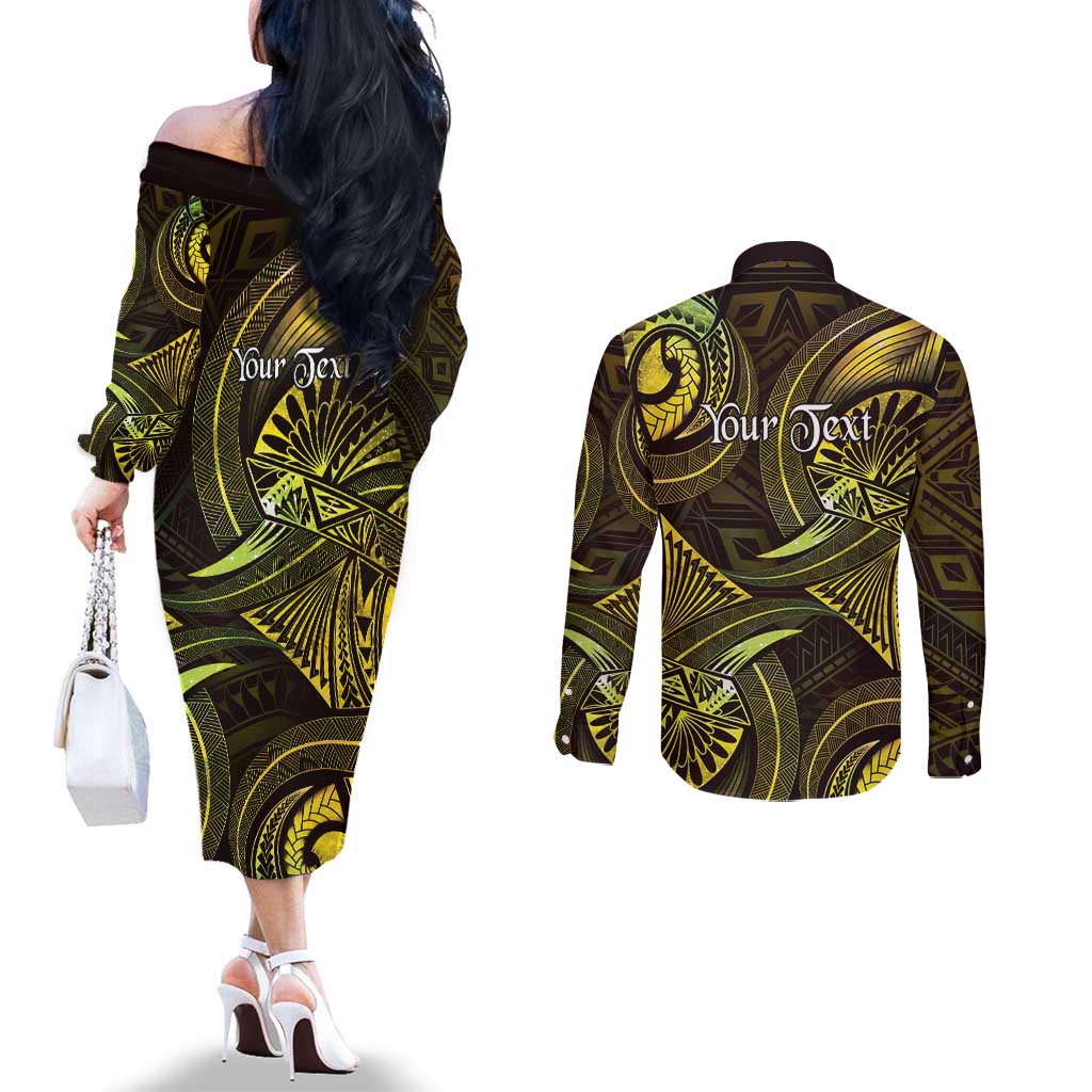 Personalised Polynesia Zodiac Gemini Couples Matching Off The Shoulder Long Sleeve Dress and Long Sleeve Button Shirt Galaxy Polynesian Pattern Chest Tattoo Style LT14 - Polynesian Pride
