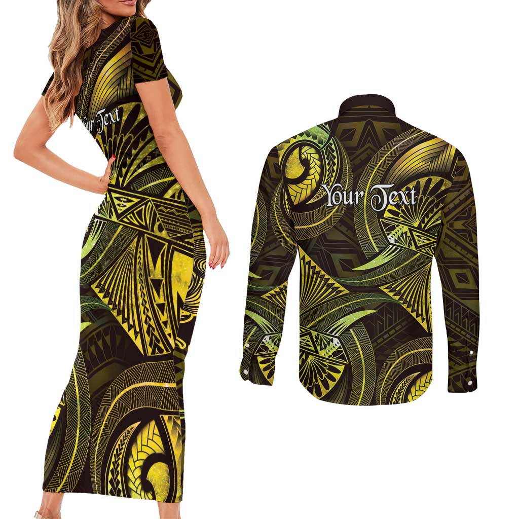 Personalised Polynesia Zodiac Gemini Couples Matching Short Sleeve Bodycon Dress and Long Sleeve Button Shirt Galaxy Polynesian Pattern Chest Tattoo Style LT14 - Polynesian Pride
