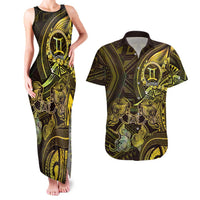 Personalised Polynesia Zodiac Gemini Couples Matching Tank Maxi Dress and Hawaiian Shirt Galaxy Polynesian Pattern Chest Tattoo Style LT14 Yellow - Polynesian Pride